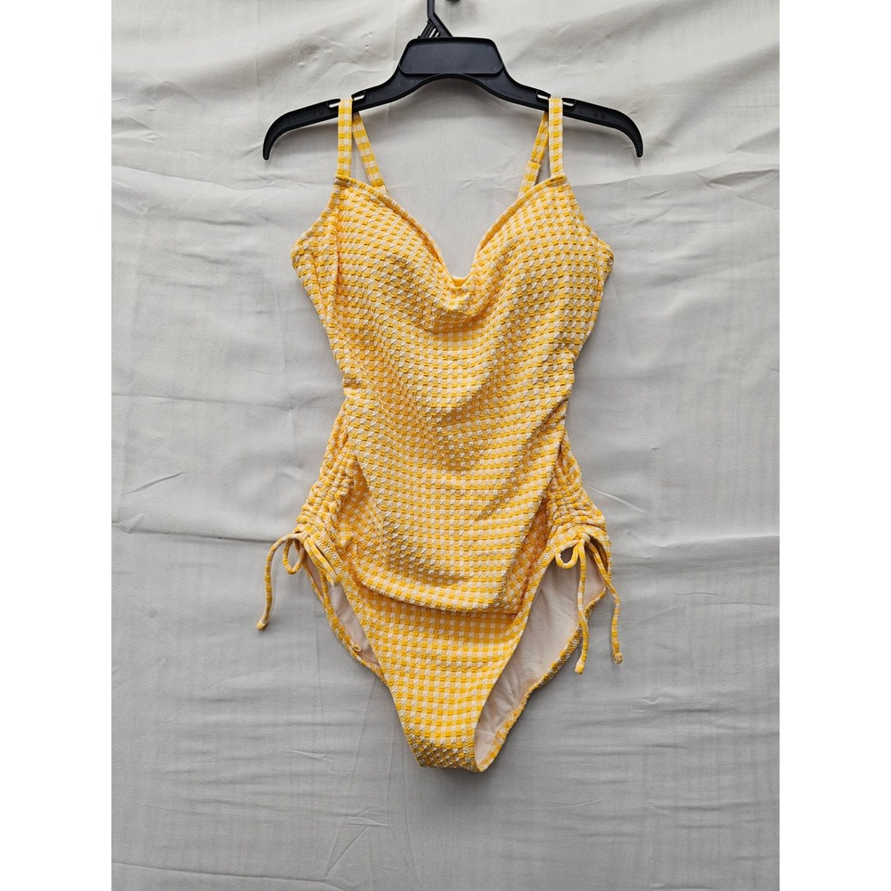Shade & Shore Womens Gingham One Piece Swimsuit Yellow Poly Blend Size XL